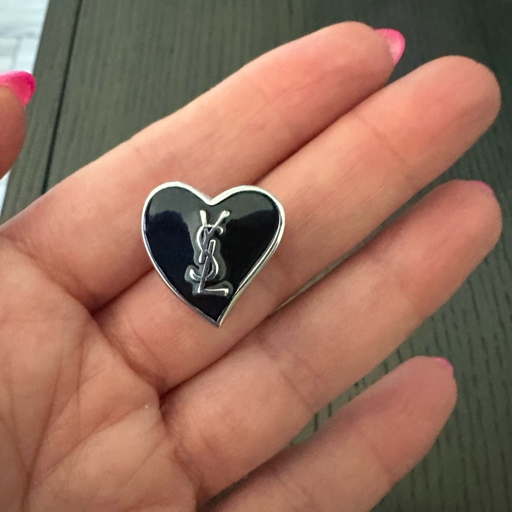 Saint Laurent Black Heart Earrings with YSL Logo - Picture 2 of 6
